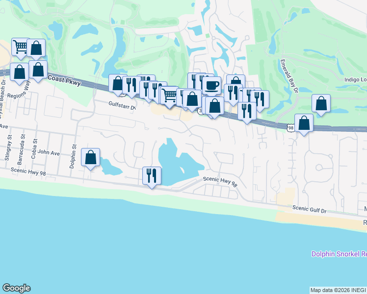 map of restaurants, bars, coffee shops, grocery stores, and more near 4728 Rendezvous Cove in Destin