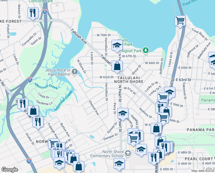map of restaurants, bars, coffee shops, grocery stores, and more near 375 West 61st Street in Jacksonville