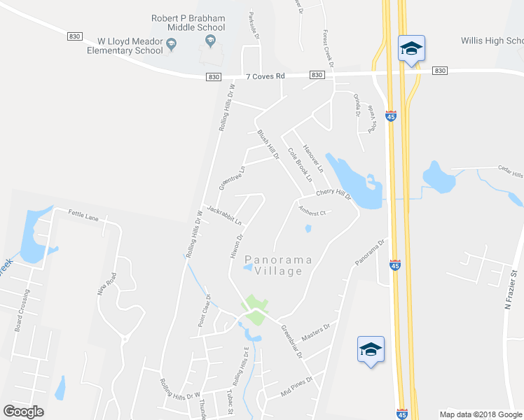 map of restaurants, bars, coffee shops, grocery stores, and more near 77 Hiwon Drive in Conroe
