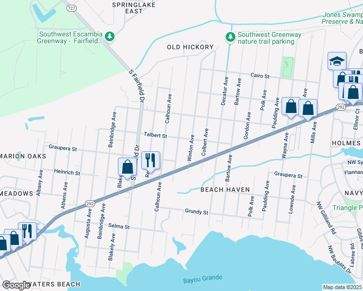 map of restaurants, bars, coffee shops, grocery stores, and more near 724 Bremen Avenue in Pensacola