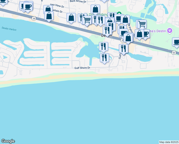 map of restaurants, bars, coffee shops, grocery stores, and more near 322T Gulf Shore Drive in Destin