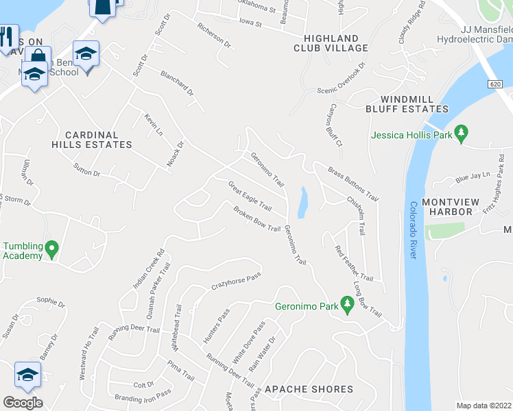 map of restaurants, bars, coffee shops, grocery stores, and more near 14609 Great Eagle Trail in Austin