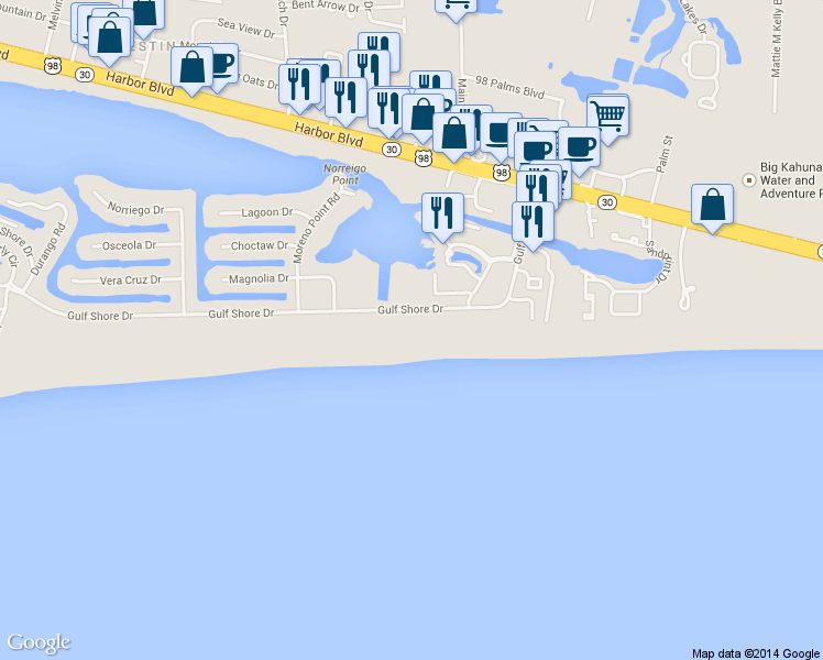 map of restaurants, bars, coffee shops, grocery stores, and more near 777 Gulf Shore Drive in Destin