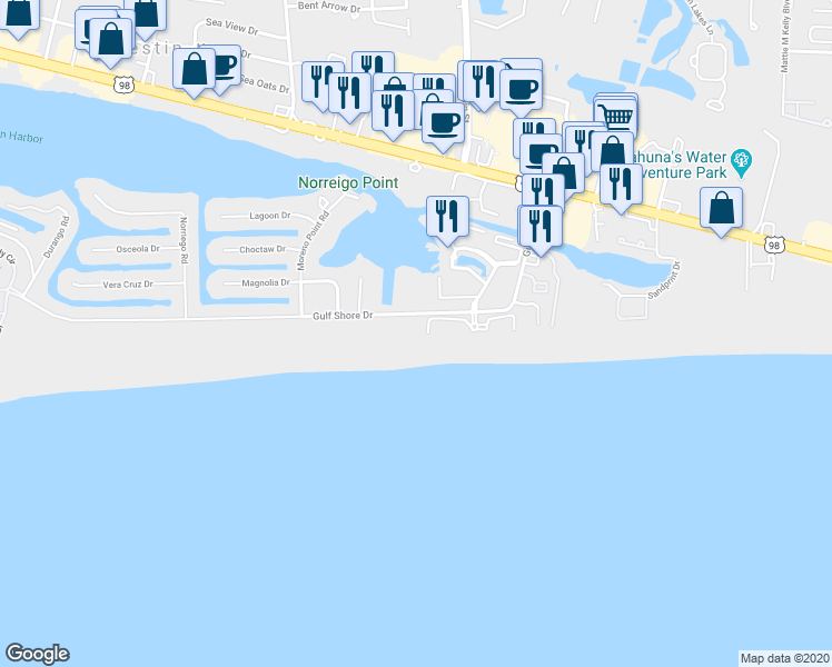map of restaurants, bars, coffee shops, grocery stores, and more near 777 Gulf Shore Drive in Destin