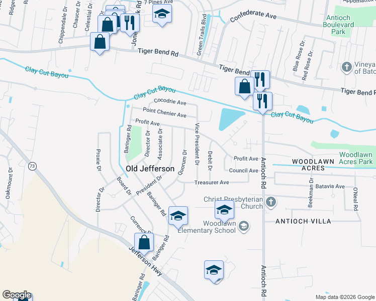 map of restaurants, bars, coffee shops, grocery stores, and more near 7411 Quorum Drive in Baton Rouge