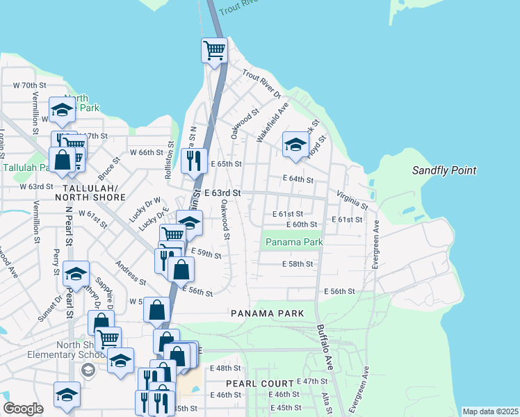 map of restaurants, bars, coffee shops, grocery stores, and more near 7044 Bloxham Avenue in Jacksonville