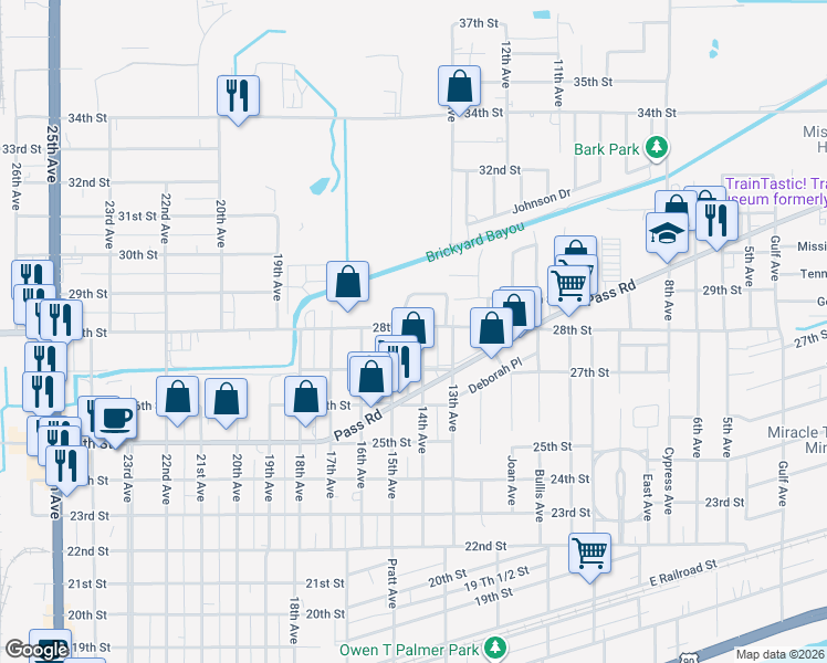 map of restaurants, bars, coffee shops, grocery stores, and more near 2731 14th Avenue in Gulfport