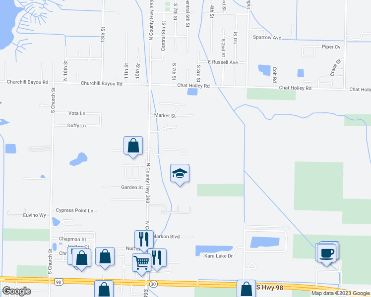 map of restaurants, bars, coffee shops, grocery stores, and more near 264 Plantation Way in Santa Rosa Beach