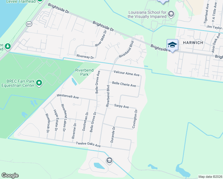 map of restaurants, bars, coffee shops, grocery stores, and more near 5639 Riverbend Boulevard in Baton Rouge