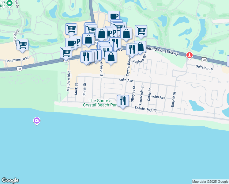 map of restaurants, bars, coffee shops, grocery stores, and more near 4446 Ocean View Drive in Destin