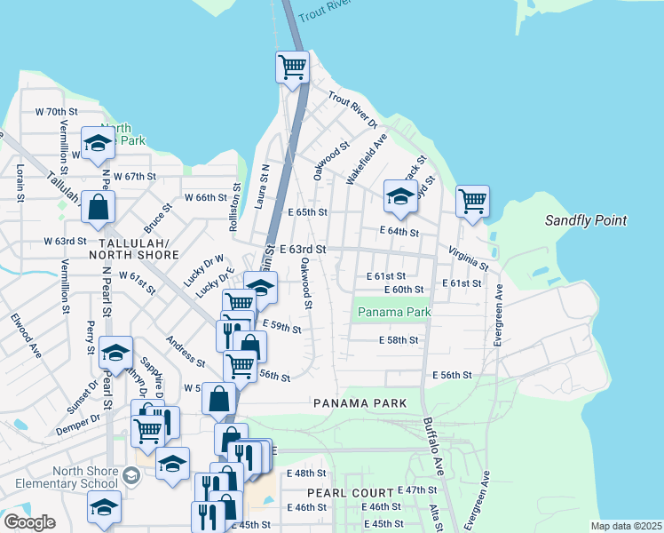 map of restaurants, bars, coffee shops, grocery stores, and more near 7072 Wakefield Avenue in Jacksonville