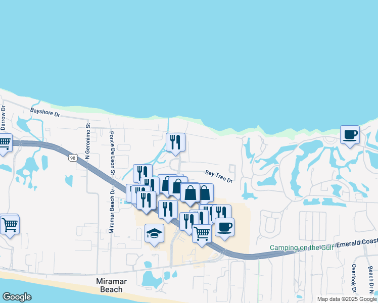 map of restaurants, bars, coffee shops, grocery stores, and more near 64 Antilles Cove in Destin