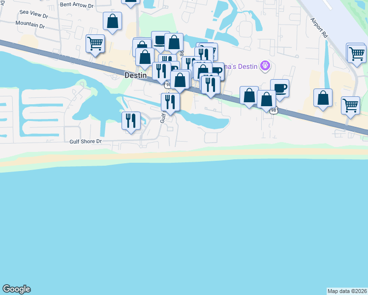 map of restaurants, bars, coffee shops, grocery stores, and more near 900 Gulf Shore Drive in Destin
