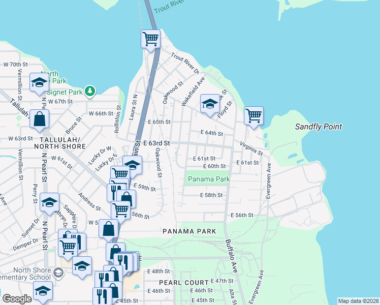 map of restaurants, bars, coffee shops, grocery stores, and more near 7044 Bloxham Avenue in Jacksonville