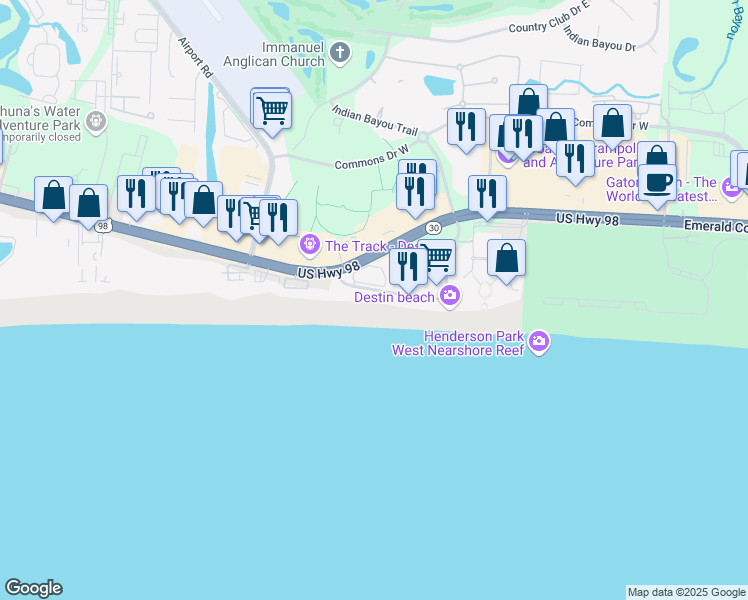 map of restaurants, bars, coffee shops, grocery stores, and more near 1700 Scenic Highway 98 in Destin