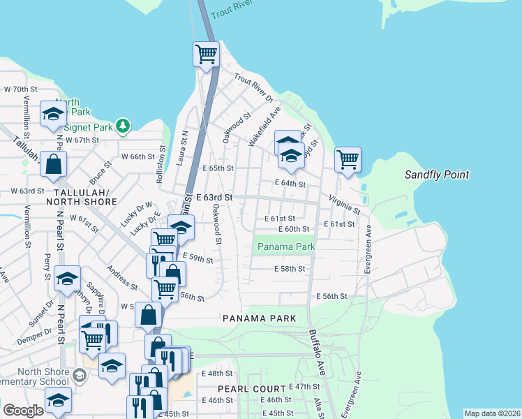 map of restaurants, bars, coffee shops, grocery stores, and more near 7044 Bloxham Avenue in Jacksonville