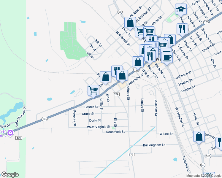 map of restaurants, bars, coffee shops, grocery stores, and more near 2 Farm to Market Road 379 in Navasota