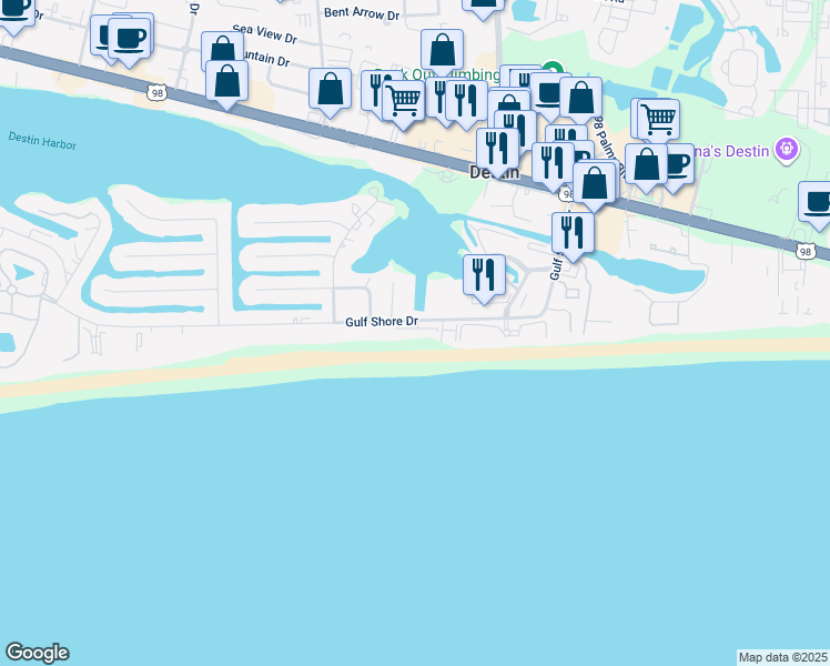 map of restaurants, bars, coffee shops, grocery stores, and more near 720 Gulf Shore Drive in Destin