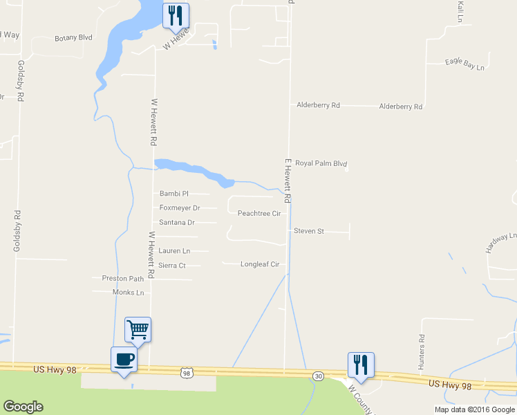 map of restaurants, bars, coffee shops, grocery stores, and more near 19 Peachtree Circle in Santa Rosa Beach
