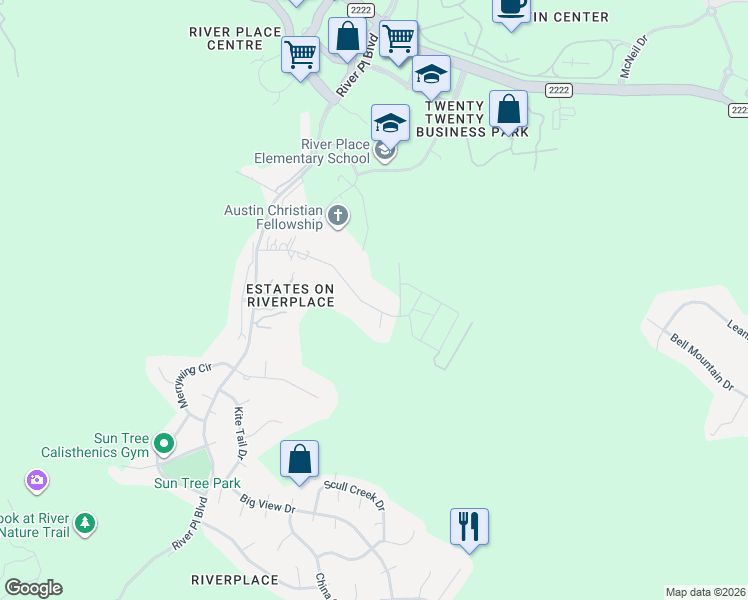 map of restaurants, bars, coffee shops, grocery stores, and more near 10223 Milky Way Drive in Austin