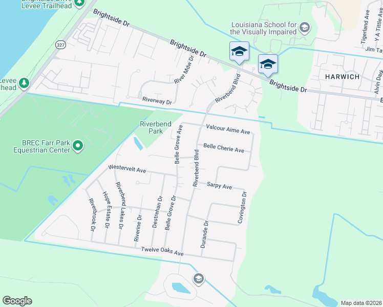 map of restaurants, bars, coffee shops, grocery stores, and more near 5639 Riverbend Boulevard in Baton Rouge