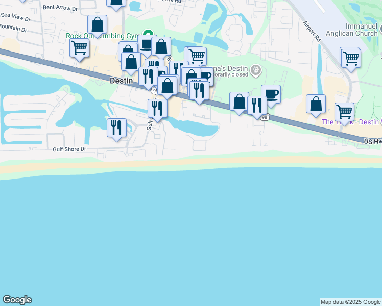 map of restaurants, bars, coffee shops, grocery stores, and more near 114 Sandprint Circle in Destin