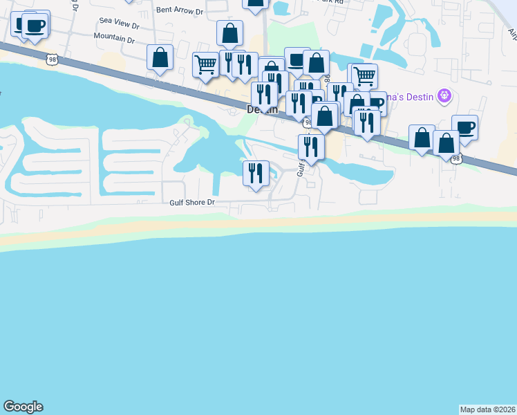 map of restaurants, bars, coffee shops, grocery stores, and more near in Destin