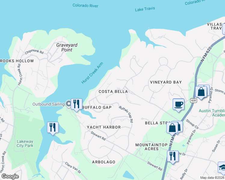 map of restaurants, bars, coffee shops, grocery stores, and more near 208 Bella Cima Drive in Austin