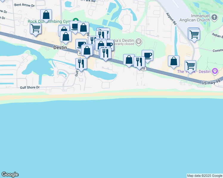 map of restaurants, bars, coffee shops, grocery stores, and more near 132 Sandprint Circle in Destin