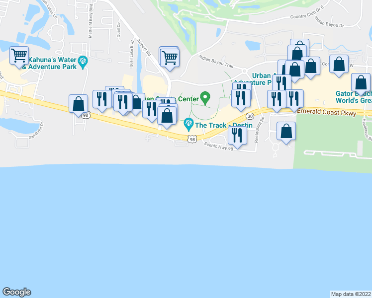 map of restaurants, bars, coffee shops, grocery stores, and more near 1150 U.S. 98 in Destin