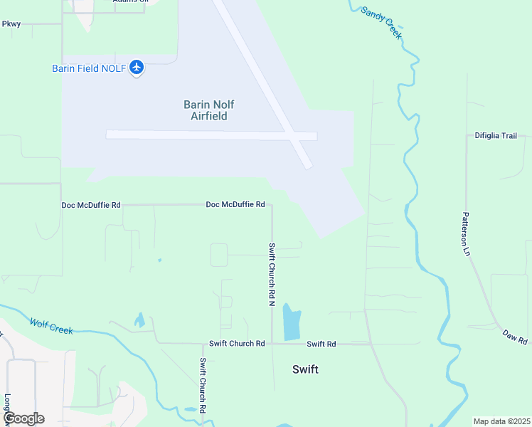 map of restaurants, bars, coffee shops, grocery stores, and more near 10953 Swift Church Road North in Foley