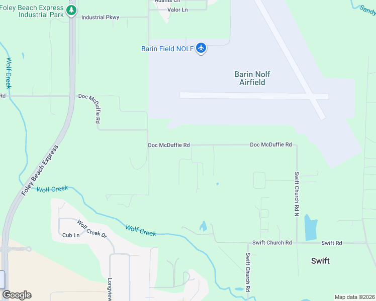 map of restaurants, bars, coffee shops, grocery stores, and more near 22724 Doc McDuffie Road in Foley