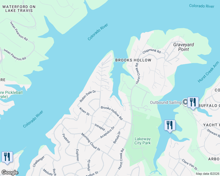 map of restaurants, bars, coffee shops, grocery stores, and more near 805 Brooks Hollow Road in Austin