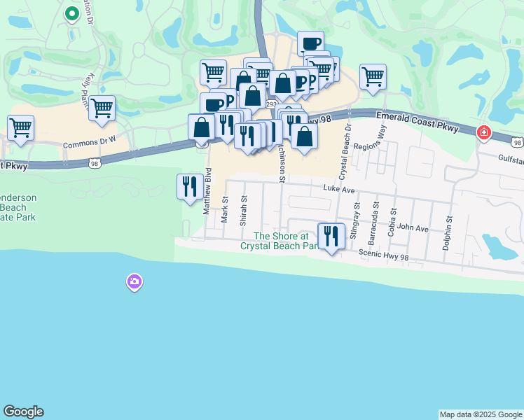 map of restaurants, bars, coffee shops, grocery stores, and more near 88 Woodward Street in Destin