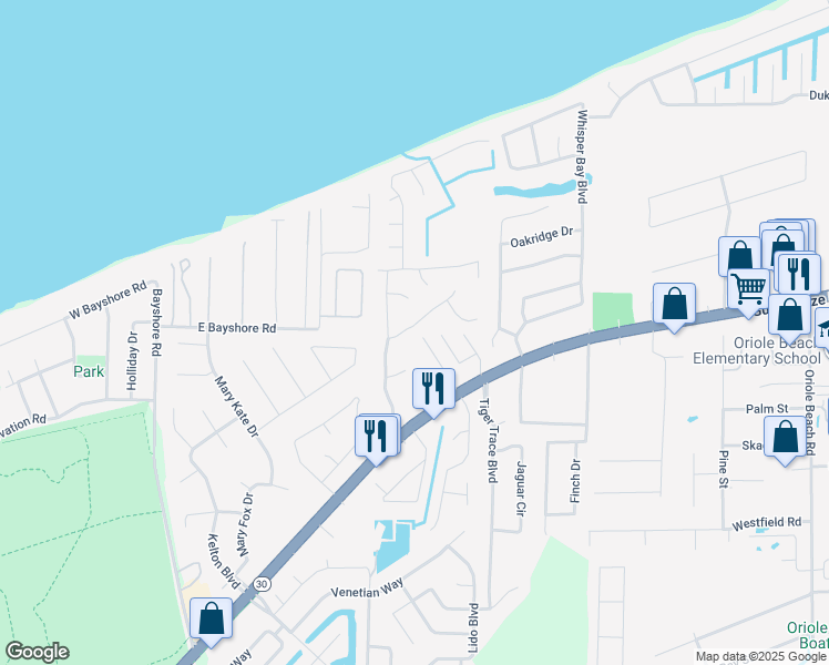 map of restaurants, bars, coffee shops, grocery stores, and more near 2709 Summertree Lane in Gulf Breeze