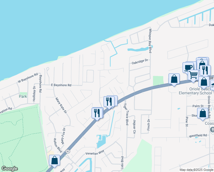map of restaurants, bars, coffee shops, grocery stores, and more near 2709 Summertree Lane in Gulf Breeze