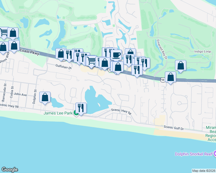 map of restaurants, bars, coffee shops, grocery stores, and more near 4705 Rendezvous Cove in Destin