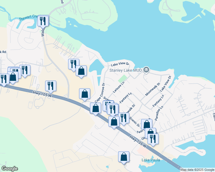 map of restaurants, bars, coffee shops, grocery stores, and more near 10915 Waterview Circle in Montgomery
