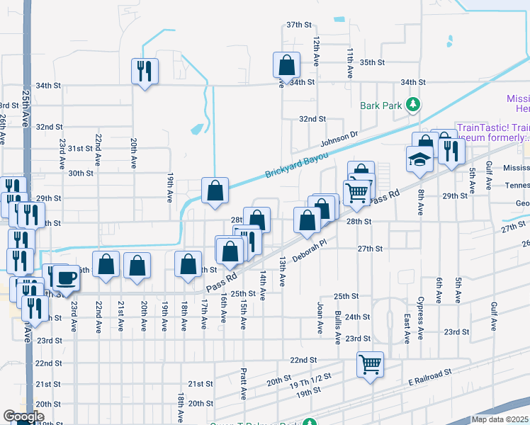 map of restaurants, bars, coffee shops, grocery stores, and more near 1400 28th Street in Gulfport