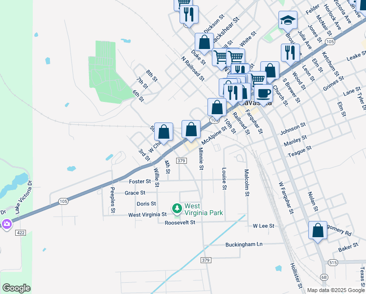 map of restaurants, bars, coffee shops, grocery stores, and more near 2 Farm to Market Road 379 in Navasota