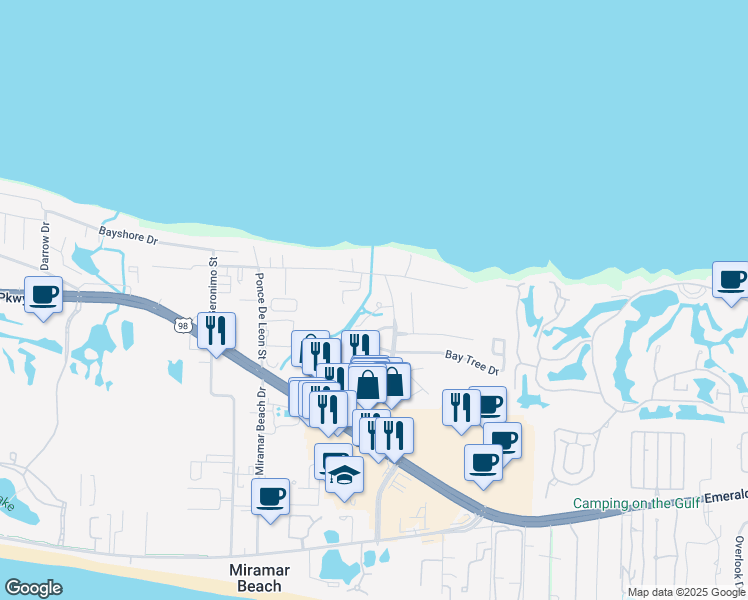 map of restaurants, bars, coffee shops, grocery stores, and more near 9 Bougainvillea Court in Miramar Beach