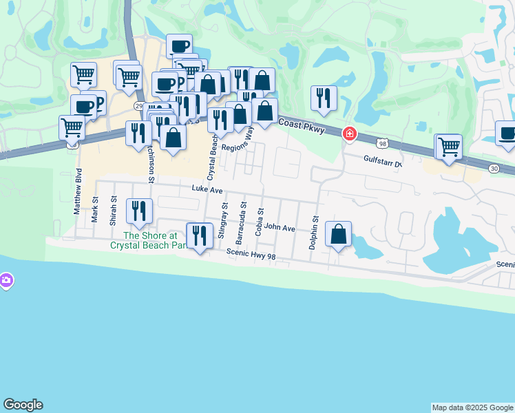 map of restaurants, bars, coffee shops, grocery stores, and more near 94 Cobia Street in Destin