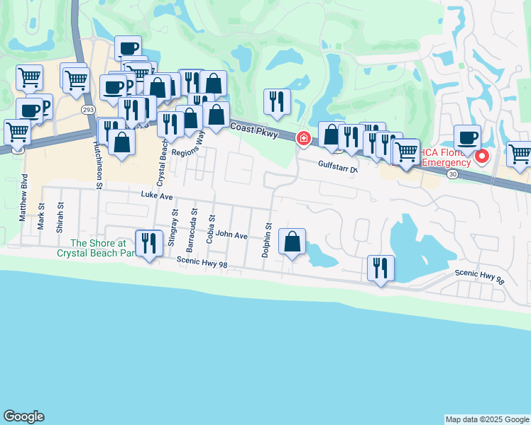 map of restaurants, bars, coffee shops, grocery stores, and more near 83 Tarpon Street in Destin