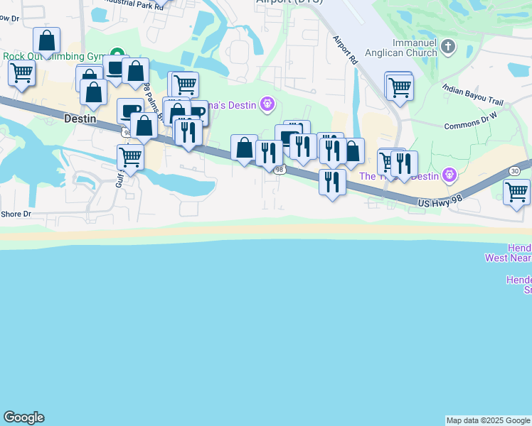 map of restaurants, bars, coffee shops, grocery stores, and more near 1018 Emerald Coast Parkway in Destin