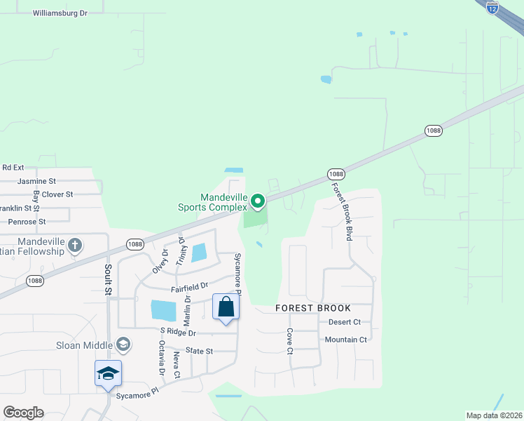 map of restaurants, bars, coffee shops, grocery stores, and more near 23052 Louisiana 1088 in Mandeville