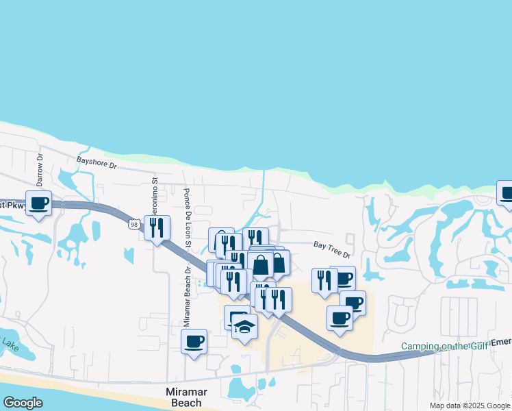 map of restaurants, bars, coffee shops, grocery stores, and more near 49 Hibiscus Lane in Miramar Beach