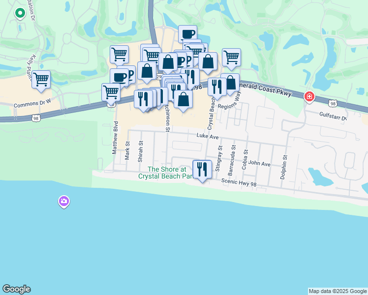 map of restaurants, bars, coffee shops, grocery stores, and more near 4446 Ocean View Drive in Destin