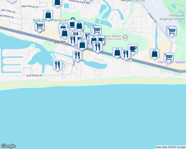 map of restaurants, bars, coffee shops, grocery stores, and more near 108 Sandprint Circle in Destin