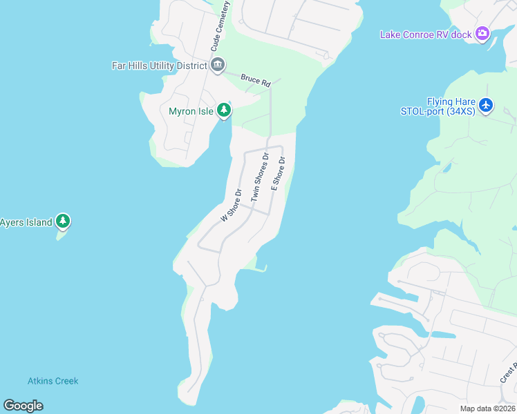 map of restaurants, bars, coffee shops, grocery stores, and more near 9865 Twin Shores Drive in Willis