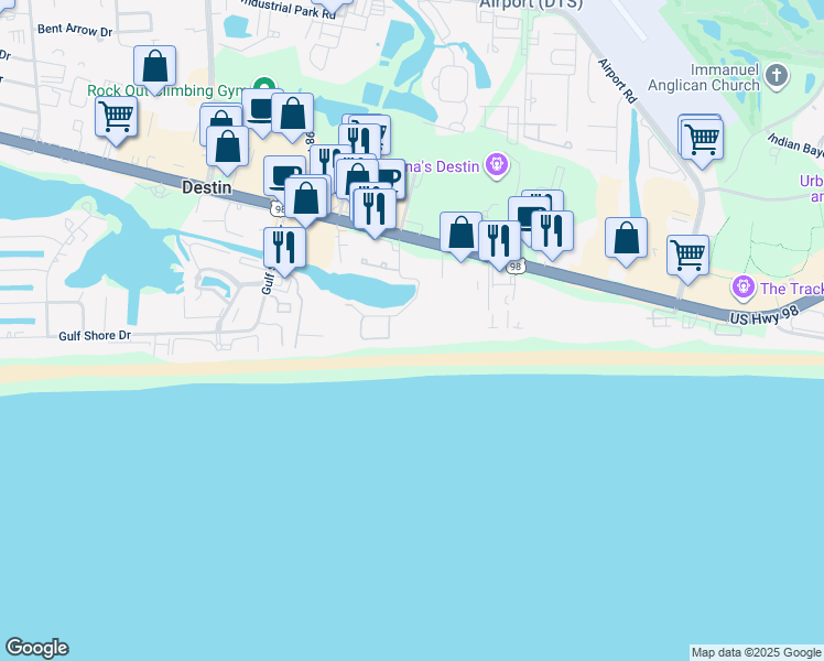 map of restaurants, bars, coffee shops, grocery stores, and more near 1002 U.S. 98 in Destin